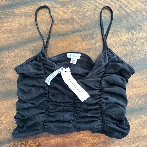 Topshop Mesh Lined Cropped Black Tank Top in Size US8/EUR40/UK12 - Picture 1 of 3